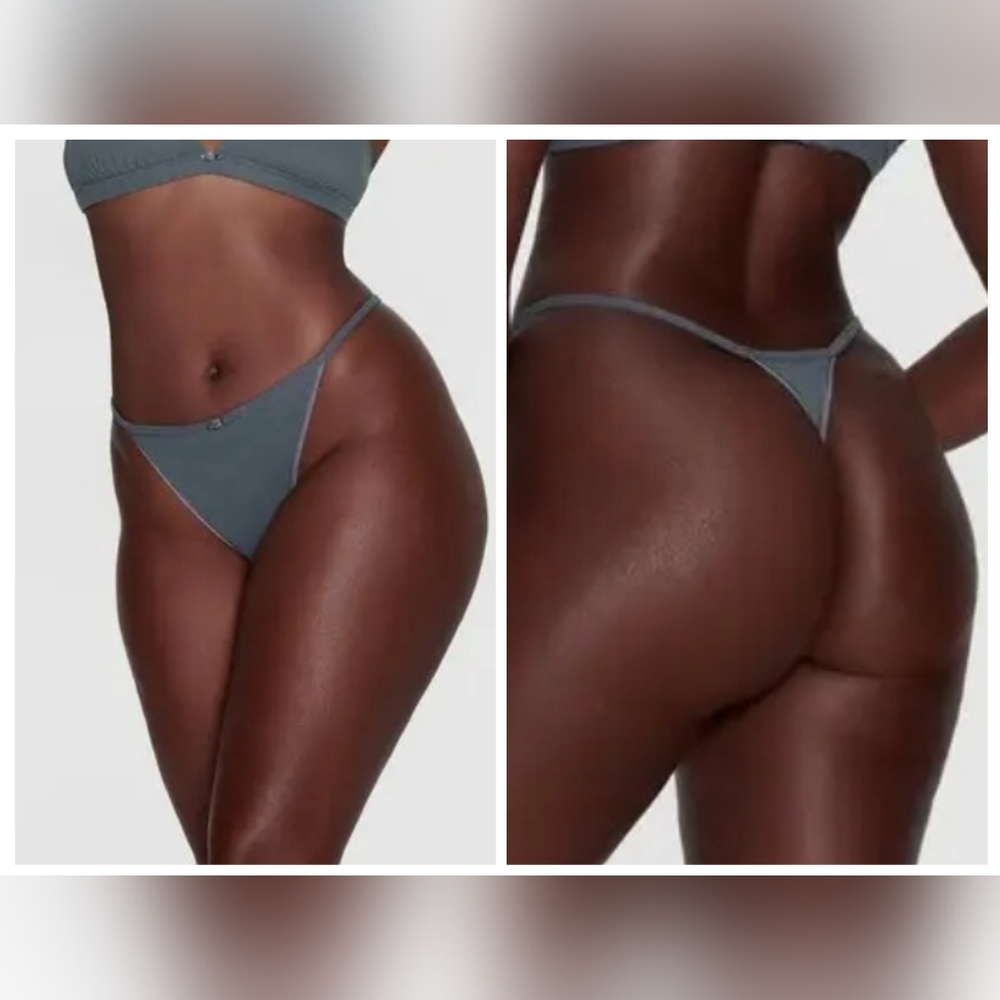NWOT SKIMS Logo Pointelle T String Thong/SLATE/ 4X